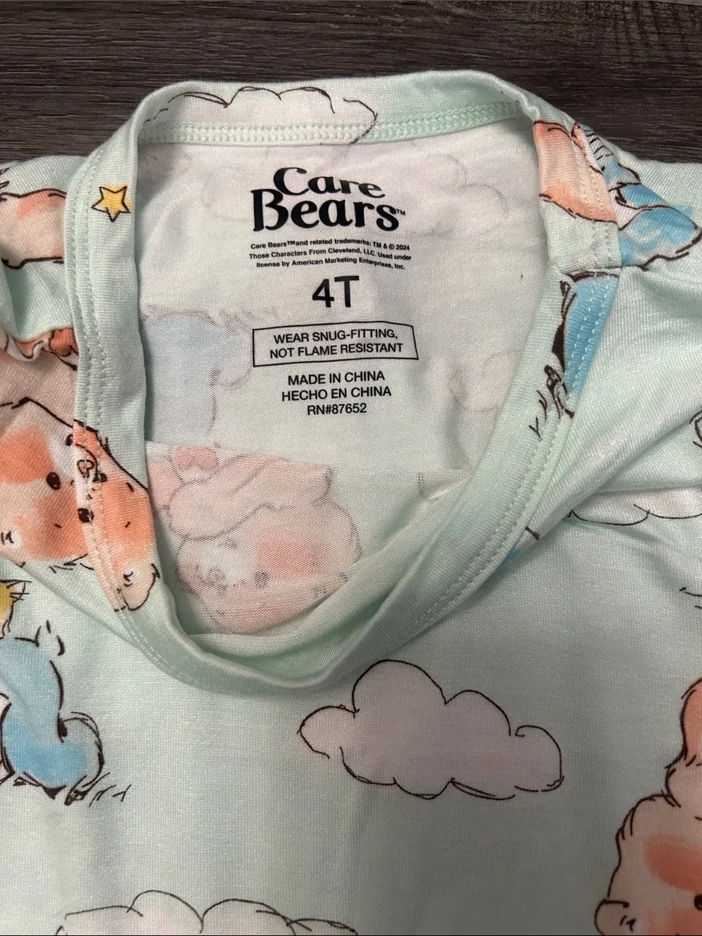Care Bears Mint and Pink Cloud Print Kids Pajama Set